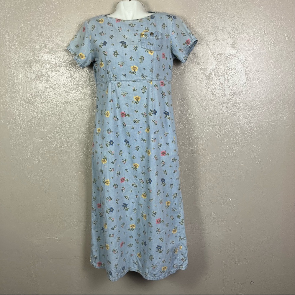 Vintage Sag Harbor Blue Multicolor Floral Maxi Dress with‎ Back Zip Sz Small